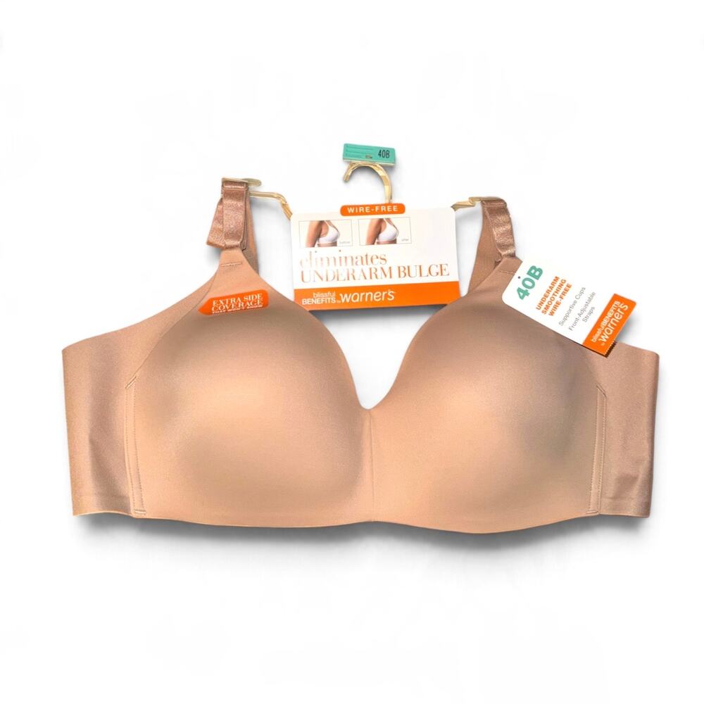 NWT Warner’s Blissful Benefits Underarm Smoothing Wire-Free Bra 40B Beige